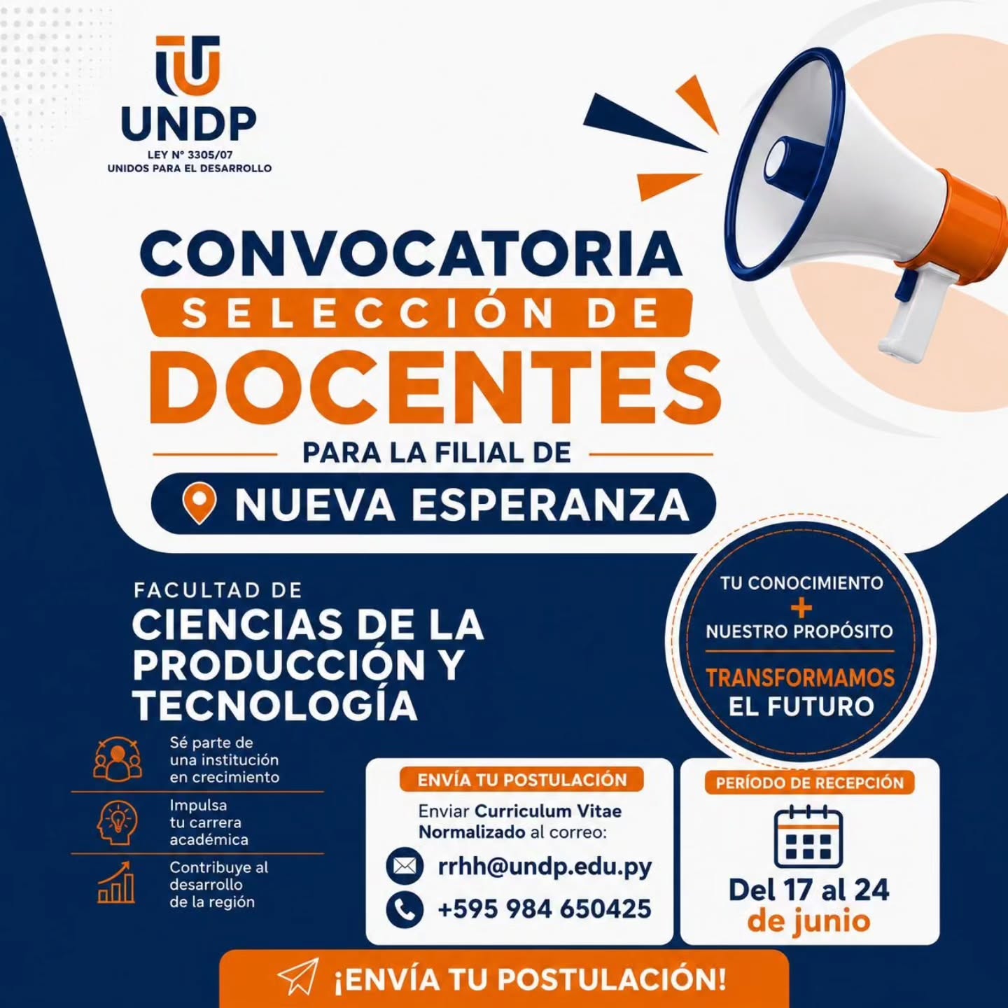 Convocatoria para Selección de Docentes – Filial Nueva Esperanza